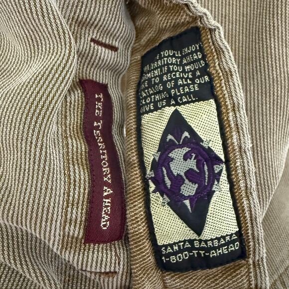 Mens The Territory Ahead Tan Silk Stripe Button Down Long Sleeve Overshirt-Small - Picture 4 of 5